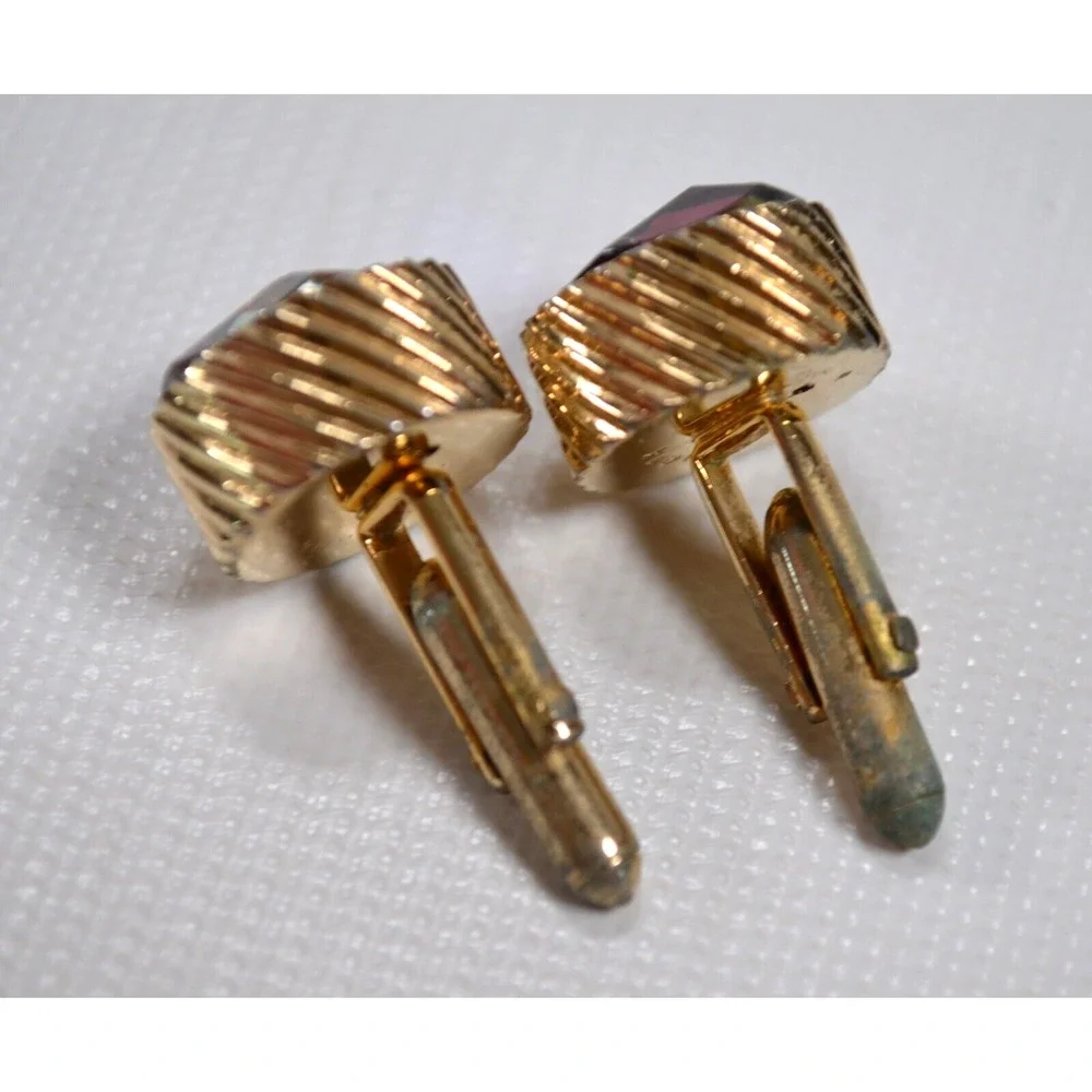 Vintage Swank Gold Tone Cufflinks‎ with Watermelon Rhinestone
